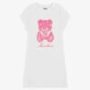 Moschino Kid-Teen Teen Girls White Cotton Teddy Logo Dress
