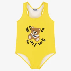 Moschino Kid-Teen Teen Girls Yellow Teddy Logo Swimsuit