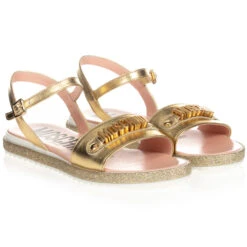 Moschino Kid-Teen Teen Gold Logo Sandals