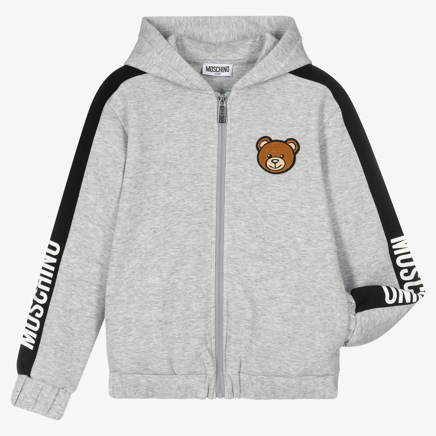 Moschino Kid-Teen Teen Grey Logo Tape Hoodie 3 Moschino Kid-Teen Teen Grey Logo Tape Hoodie - Image 3