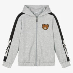 Moschino Kid-Teen Teen Grey Logo Tape Hoodie