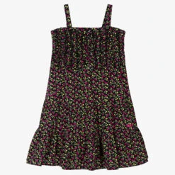 MSGM Teen Girls Black Cotton Micro Cherry Dress