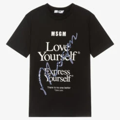 MSGM Teen Girls Black Logo T-Shirt