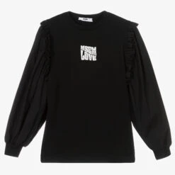 MSGM Teen Girls Black Logo Top
