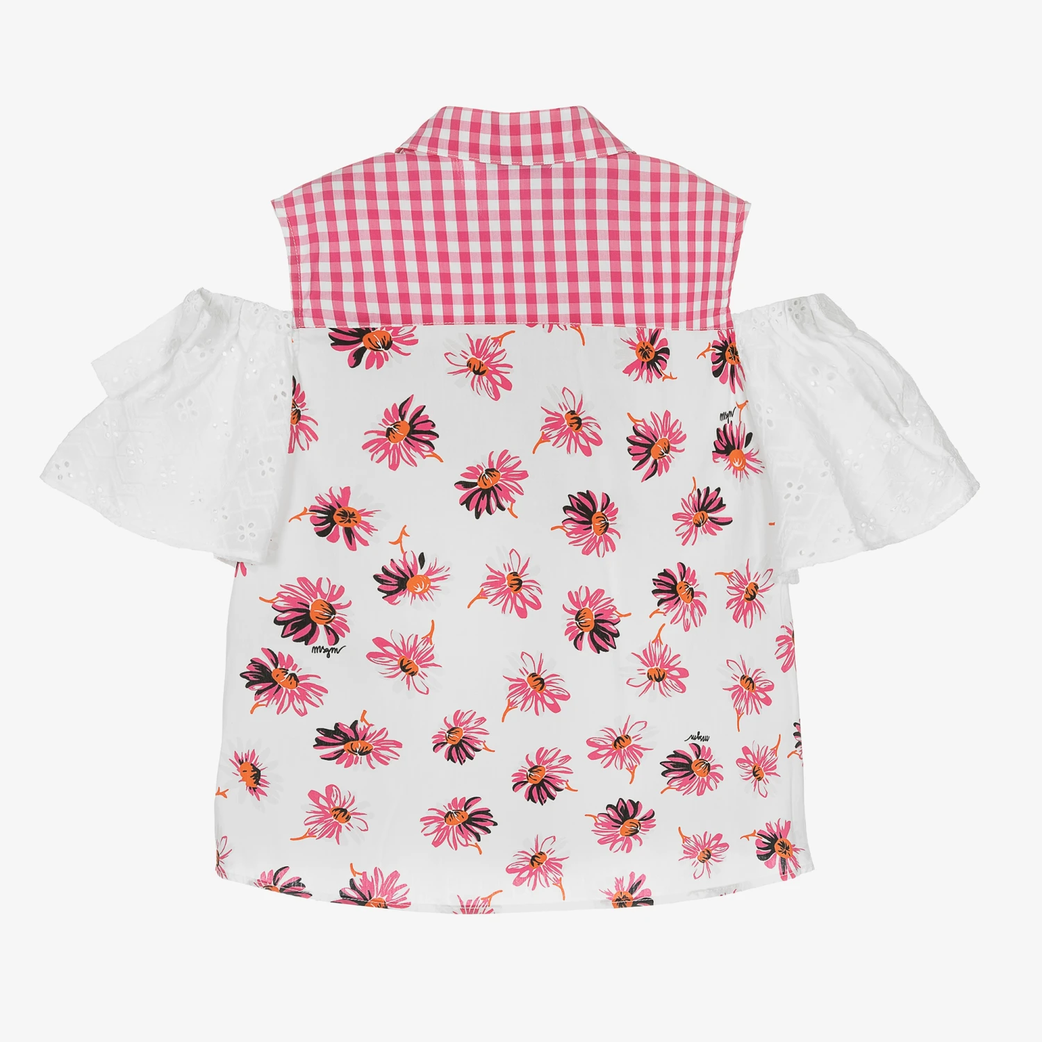 MSGM Teen Girls Pink Check & Flower Blouse 2 MSGM Teen Girls Pink Check & Flower Blouse - Image 2