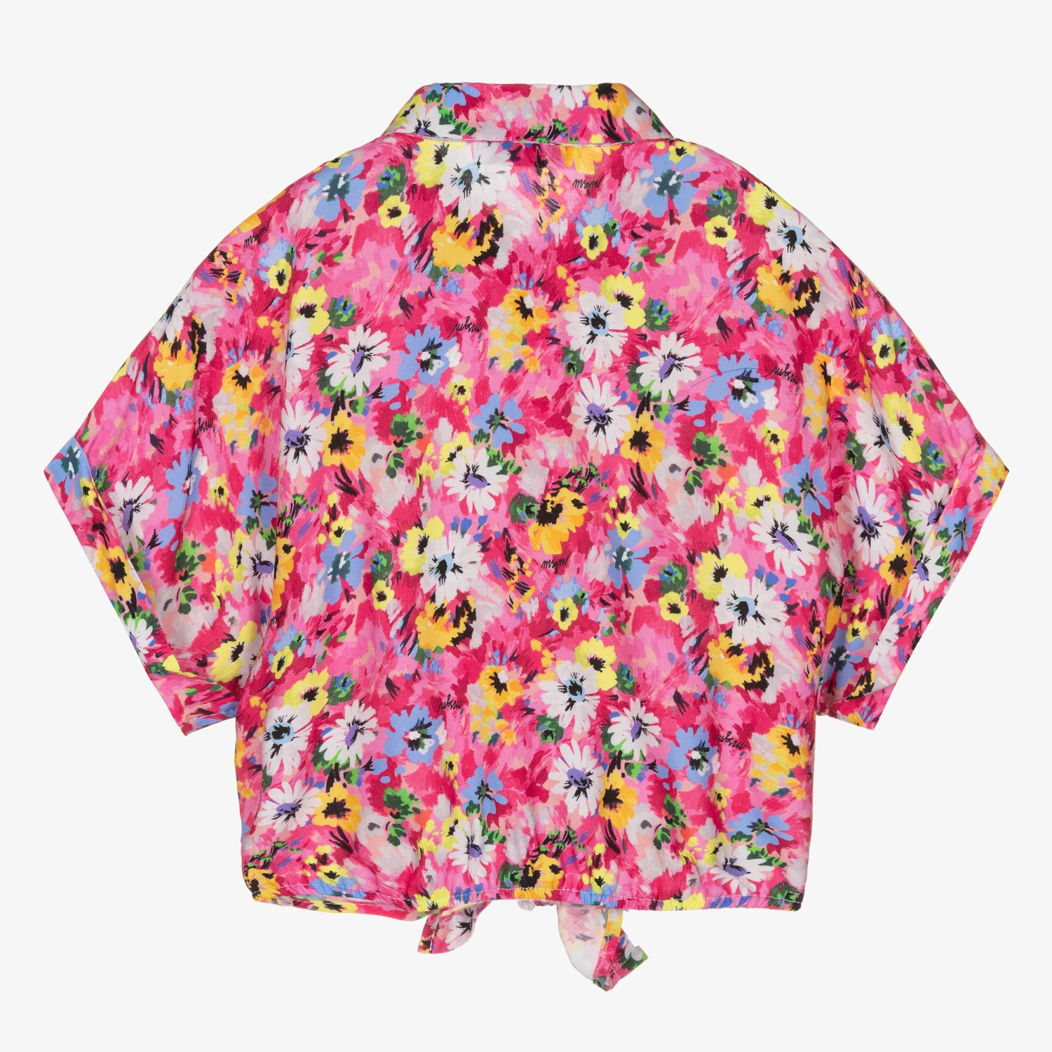 MSGM Teen Girls Pink Cropped Floral Blouse 2 MSGM Teen Girls Pink Cropped Floral Blouse - Image 2