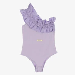 MSGM Teen Girls Purple Cotton Logo Bodysuit