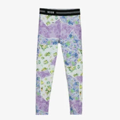 MSGM Teen Girls Purple Floral Logo Leggings