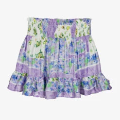MSGM Teen Girls Purple Floral Logo Skirt