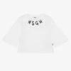 MSGM Teen Girls White Cotton Cropped Logo T-Shirt