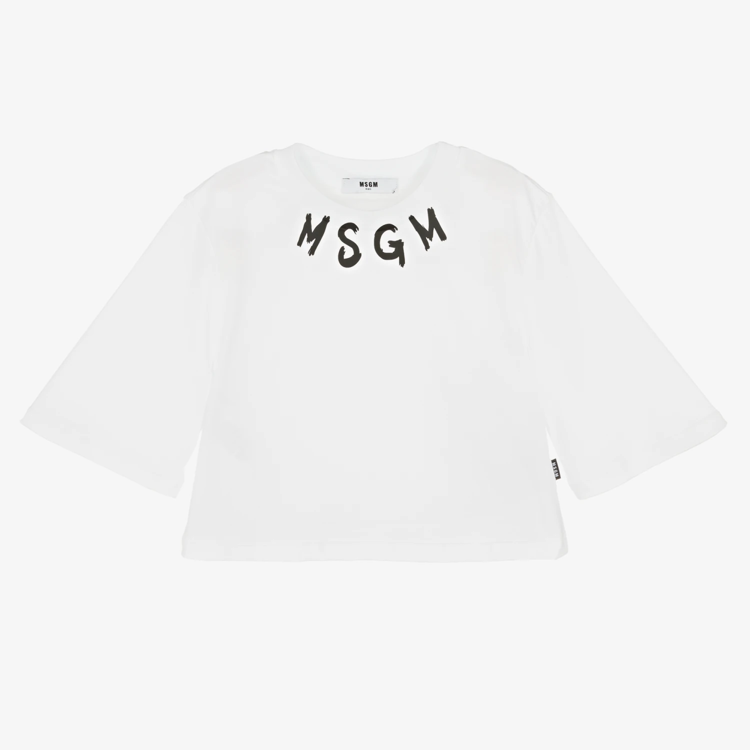 MSGM Teen Girls White Cotton Cropped Logo T-Shirt 1 MSGM Teen Girls White Cotton Cropped Logo T-Shirt