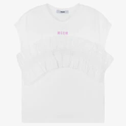 MSGM Teen Girls White Cotton Ruffle T-Shirt