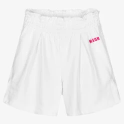MSGM Teen Girls White Cotton Shorts