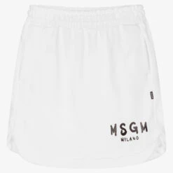 MSGM Teen Girls White Logo Skirt