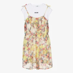 MSGM Teen Girls Yellow Floral Dress