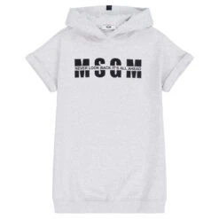 MSGM Teen Grey Logo Hoodie Dress