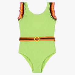 Nessi Byrd Teen Girls Green Crochet Trim Swimsuit (UV50)