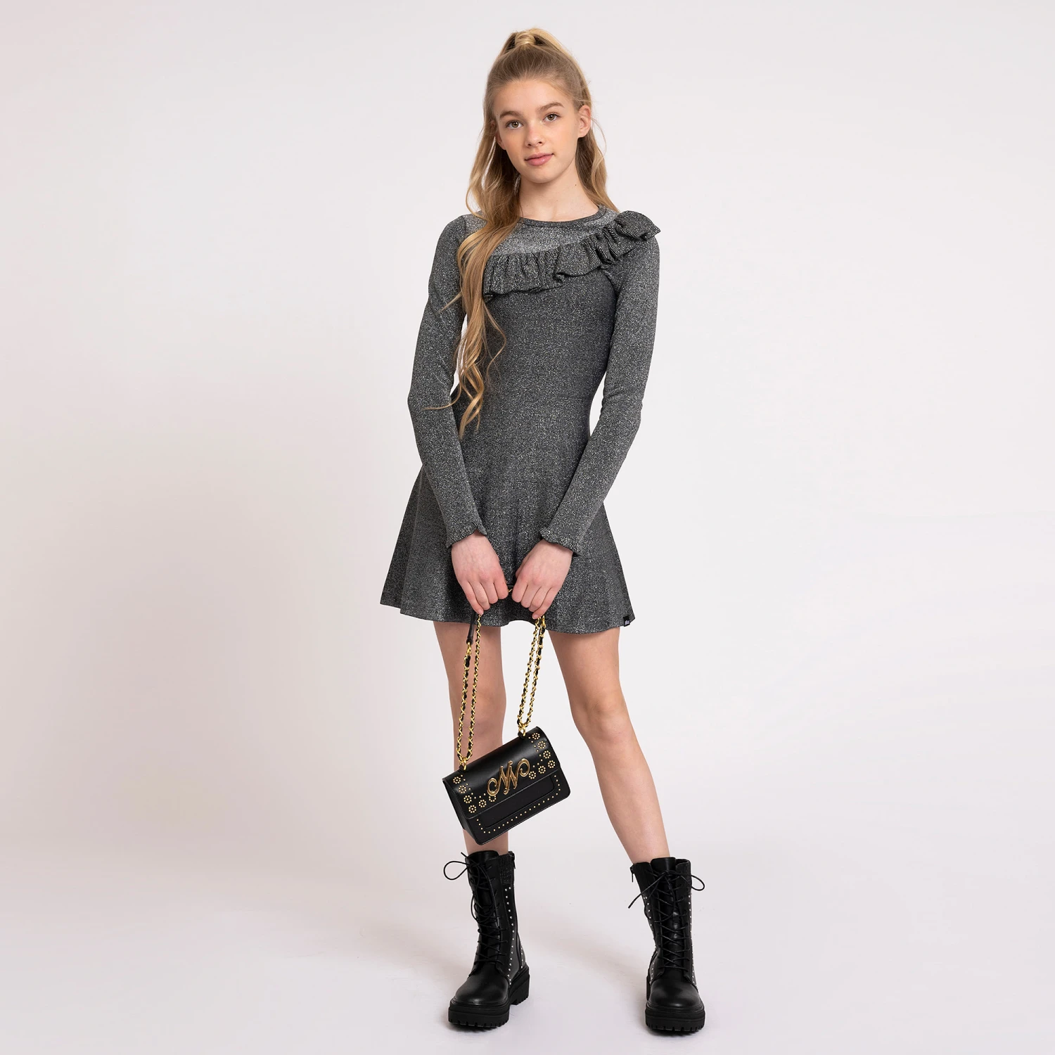 NIK&NIK Teen Black & Silver Knit Dress 2 NIK&NIK Teen Black & Silver Knit Dress - Image 2