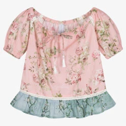 Olga Valentine Teen Girls Pink Floral Cotton Blouse
