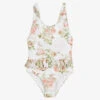 Olga Valentine Teen Girls White & Pink Floral Swimsuit (UPF50+)