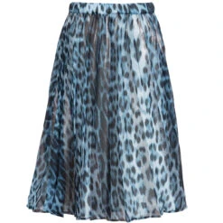 Roberto Cavalli Teen Blue Leopard Print Skirt