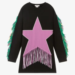 Stella McCartney Kids Teen Girls Black Fringed Star Dress