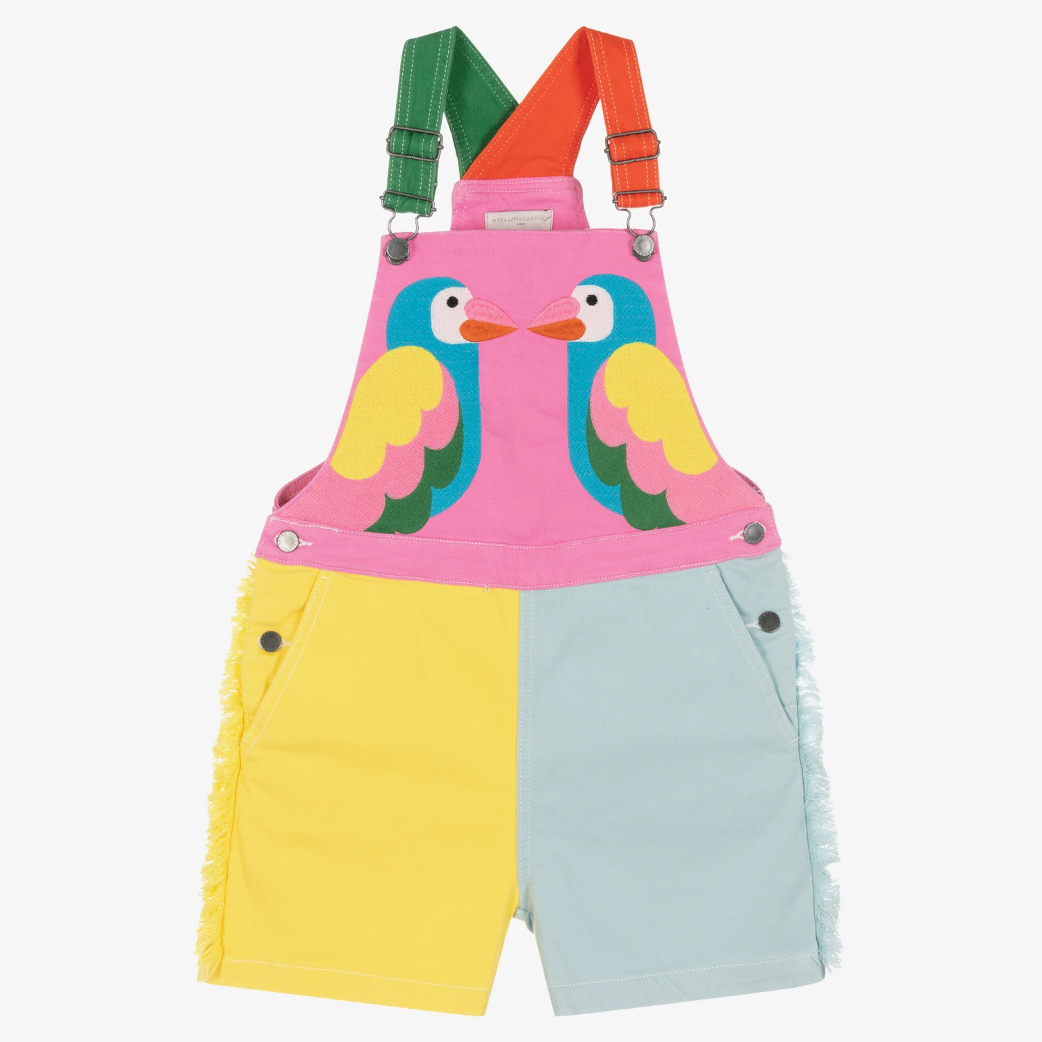 Stella McCartney Kids Teen Girls Parrot Dungaree Shorts 1 Stella McCartney Kids Teen Girls Parrot Dungaree Shorts
