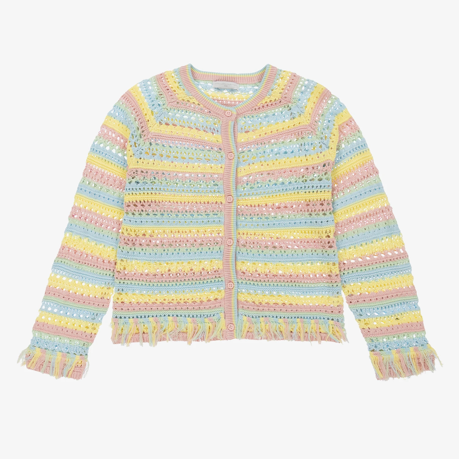 Stella McCartney Kids Teen Girls Pastel Rainbow Stripe Cardigan 1 Stella McCartney Kids Teen Girls Pastel Rainbow Stripe Cardigan