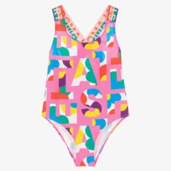 Stella McCartney Kids Teen Girls Pink Logo Letters Swimsuit