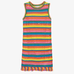 Stella McCartney Kids Teen Girls Rainbow Striped Crochet Dress