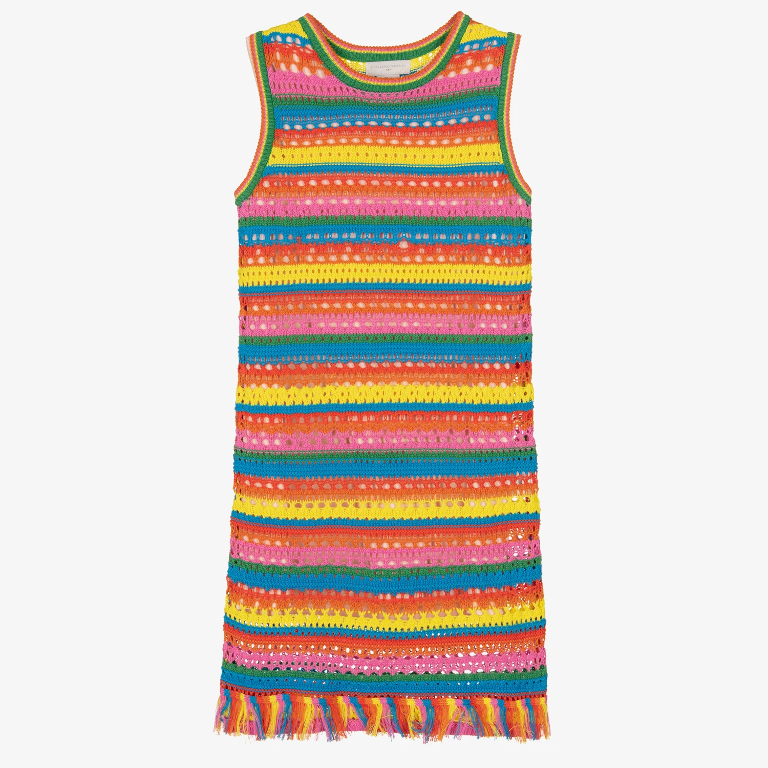 Stella McCartney Kids Teen Girls Rainbow Striped Crochet Dress 1 Stella McCartney Kids Teen Girls Rainbow Striped Crochet Dress