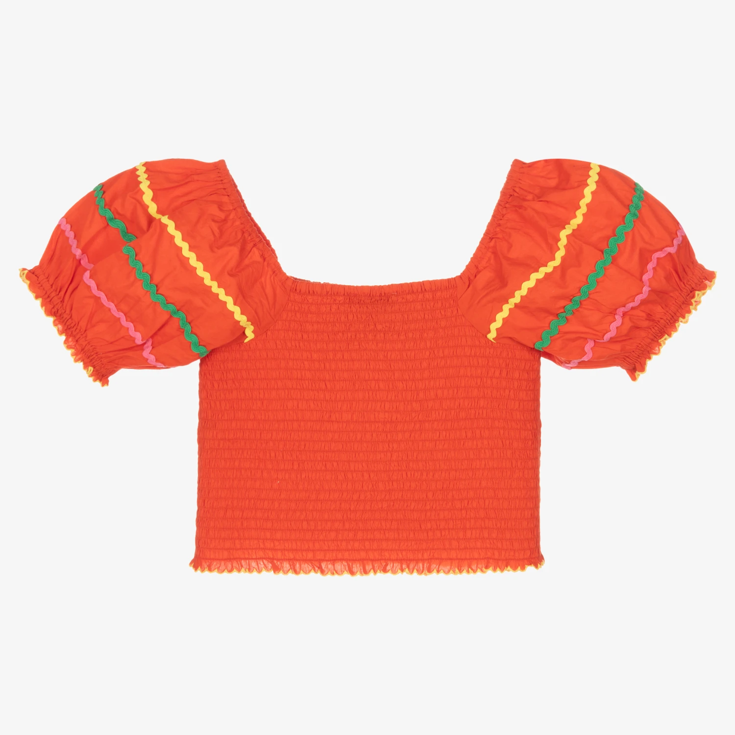 Stella McCartney Kids Teen Girls Red Cotton Shirred Blouse 3 Stella McCartney Kids Teen Girls Red Cotton Shirred Blouse - Image 3