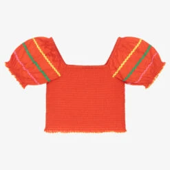 Stella McCartney Kids Teen Girls Red Cotton Shirred Blouse