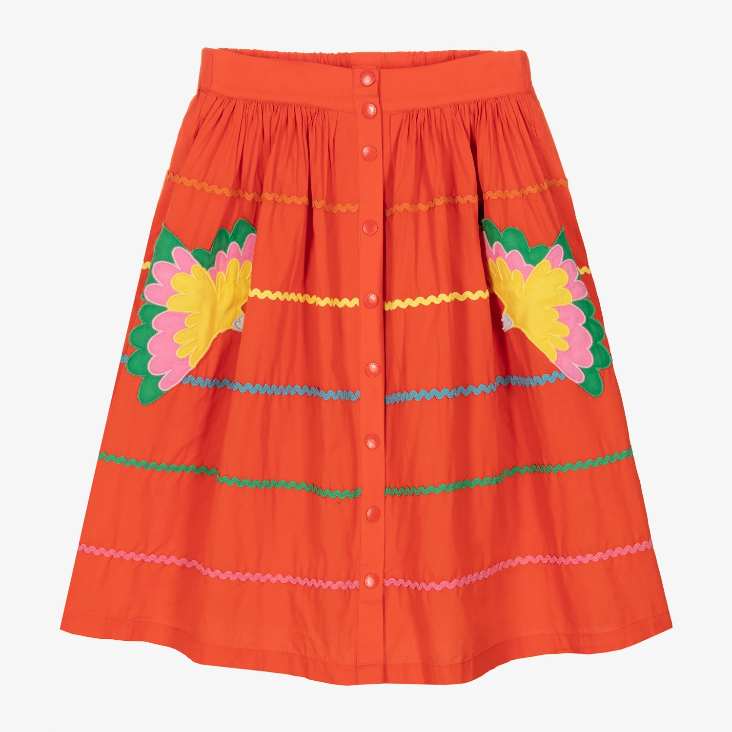 Stella McCartney Kids Teen Girls Red Organic Cotton Parrot Skirt 1 Stella McCartney Kids Teen Girls Red Organic Cotton Parrot Skirt