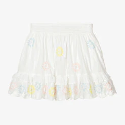 Stella McCartney Kids Teen Girls White Embroidered Floral Skirt