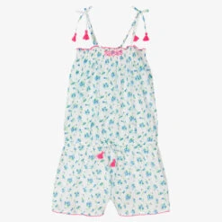 Sunuva Teen Girls Blue Floral Cotton Playsuit