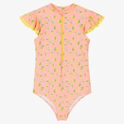 Sunuva Teen Girls Pink & Yellow Lemon Swimsuit