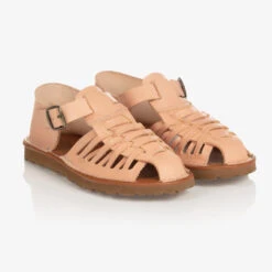 The New Society Teen Girls Pink Leather Woven Sandals