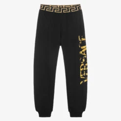 Versace Teen Black Cotton Logo Joggers