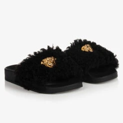 Versace Teen Faux Fur Medusa Sliders