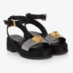 Versace Teen Girls Black Diamanté Medusa Sandals